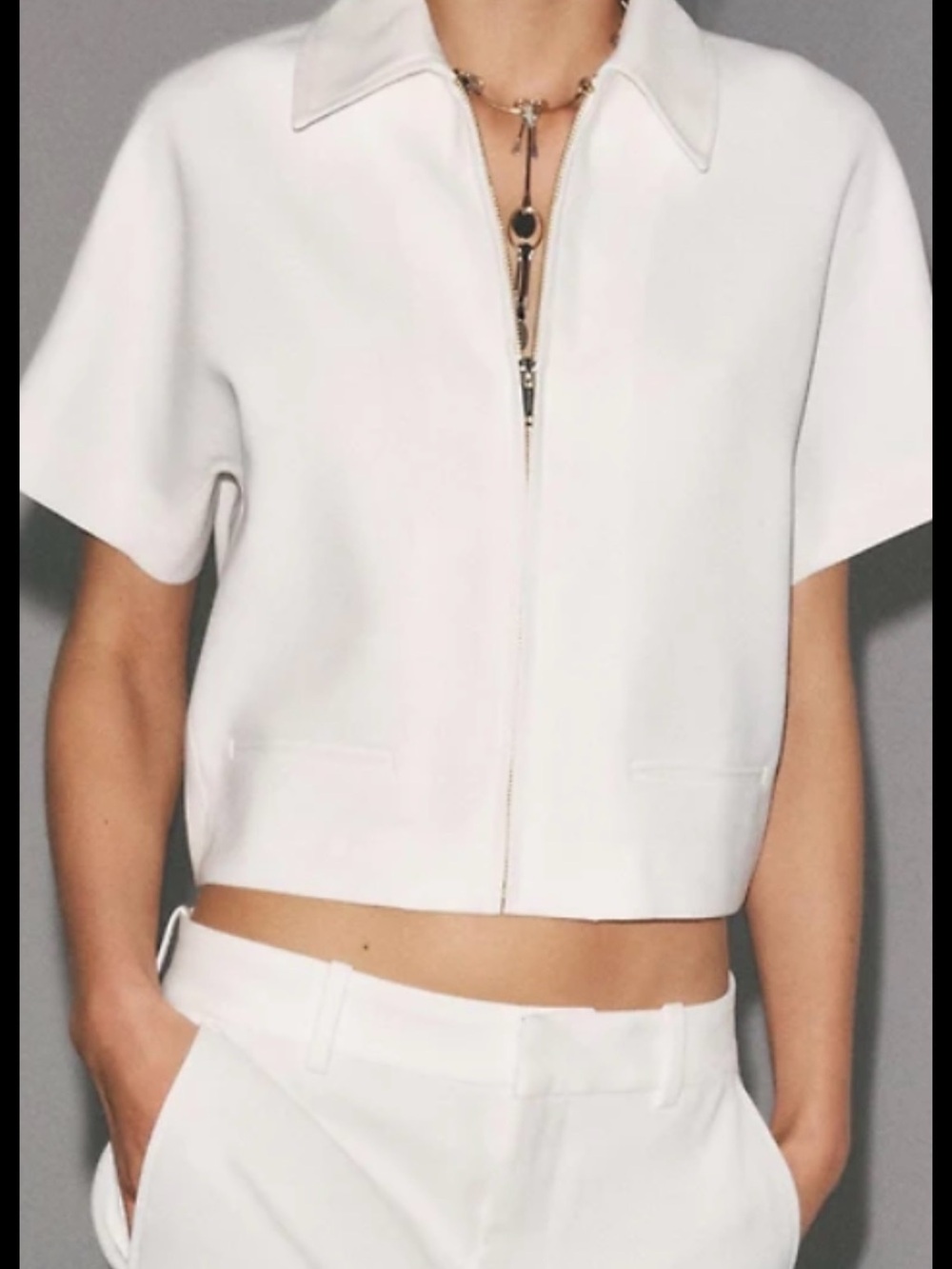 Zara Cropped Zip Utility Jacket in White Like New